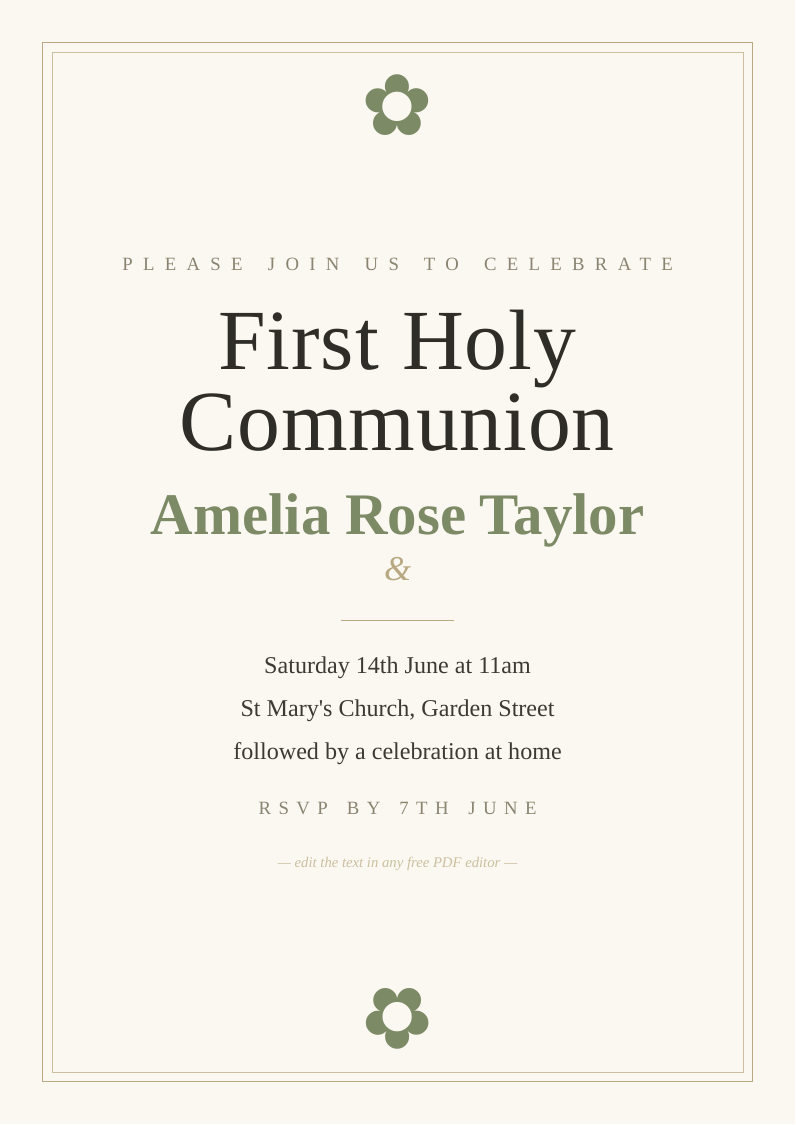 First communion invitation
