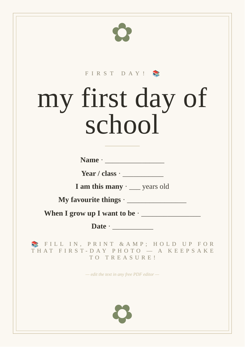 First day of school sign