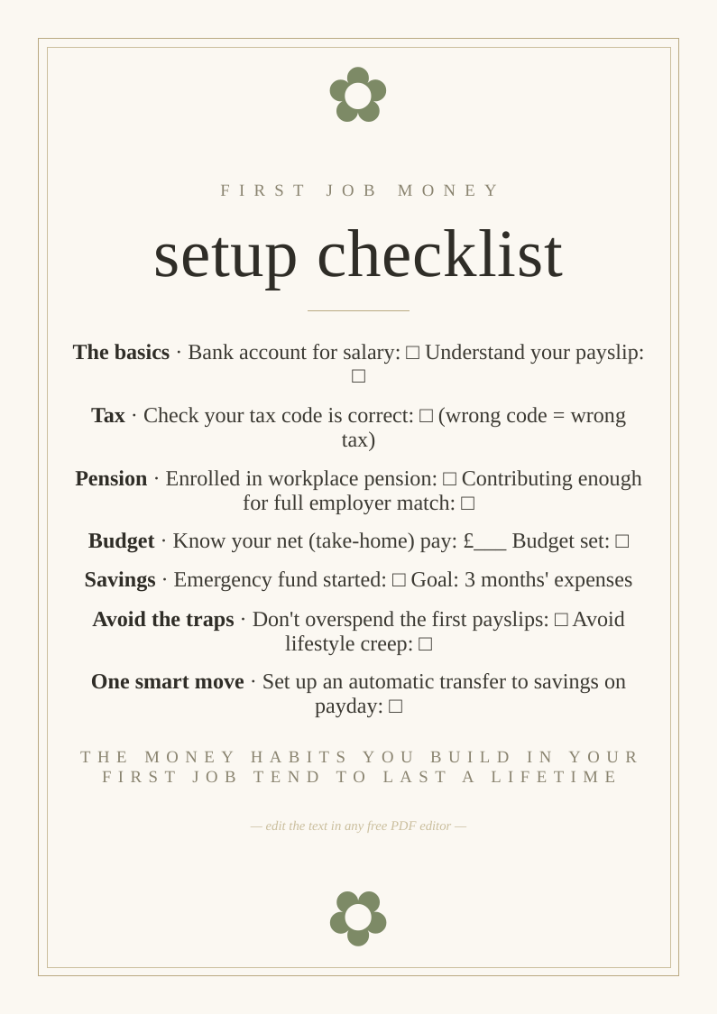 First job money setup checklist