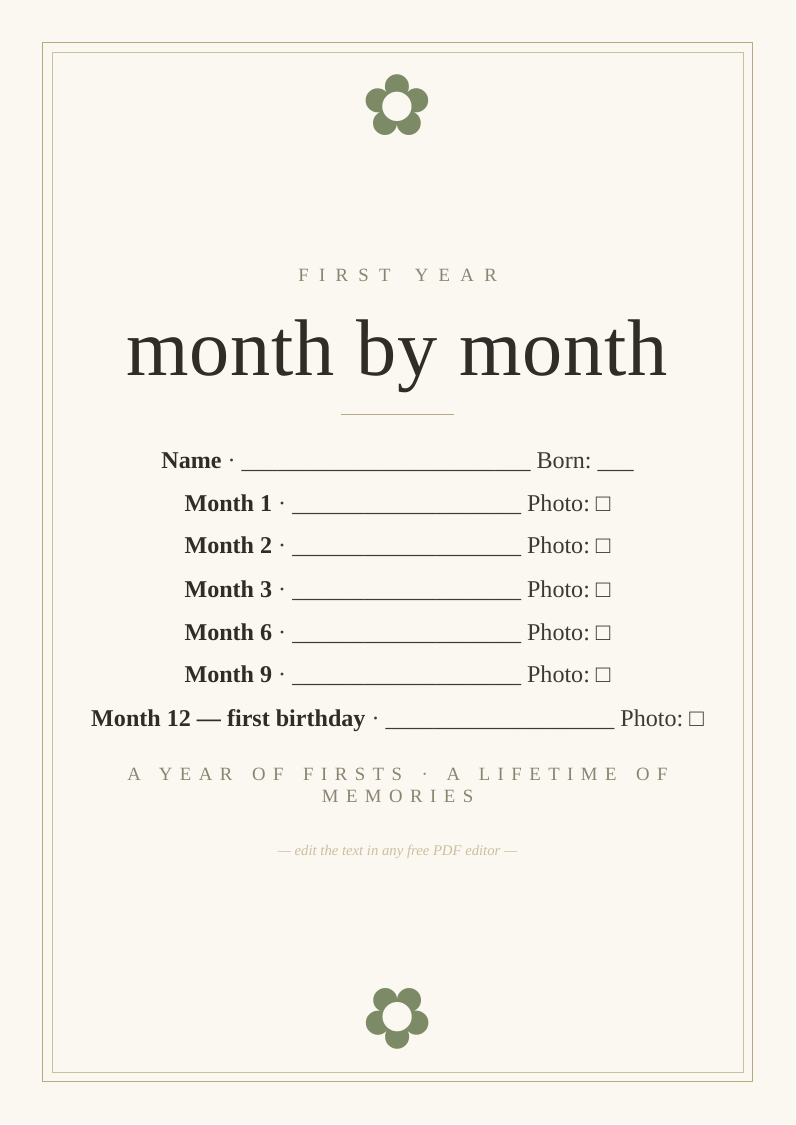 Baby first year calendar