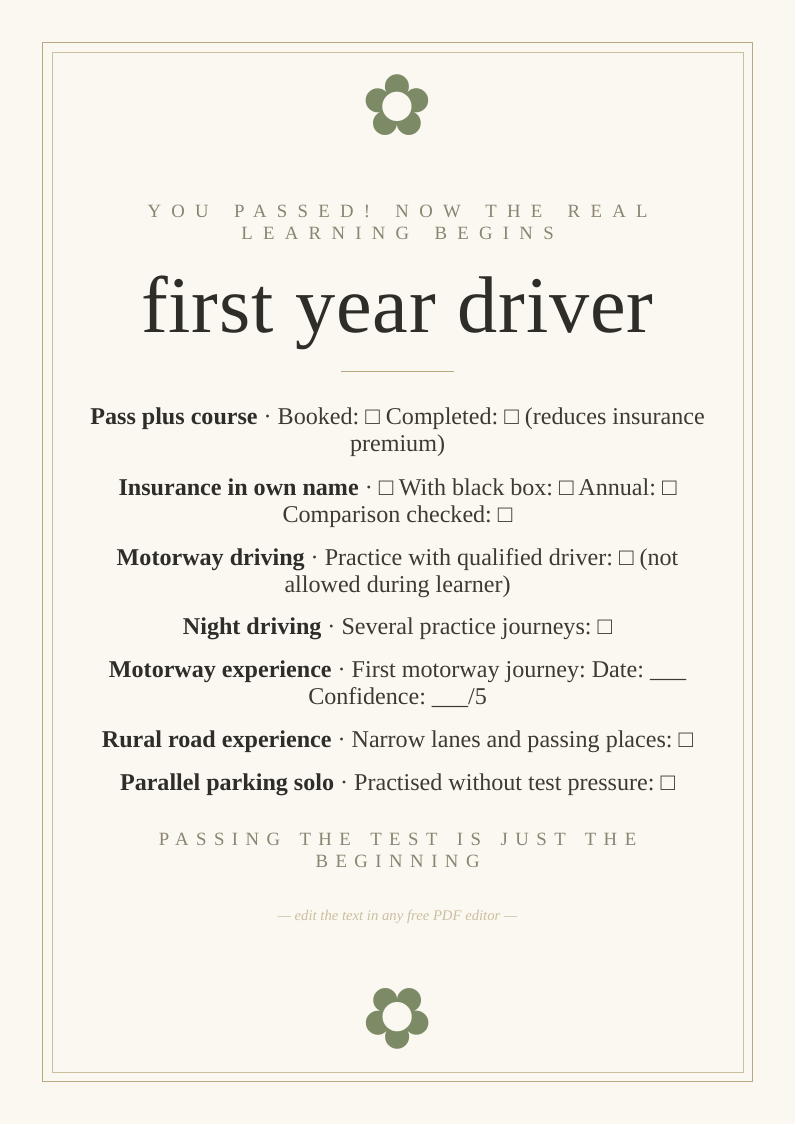 First year driving checklist