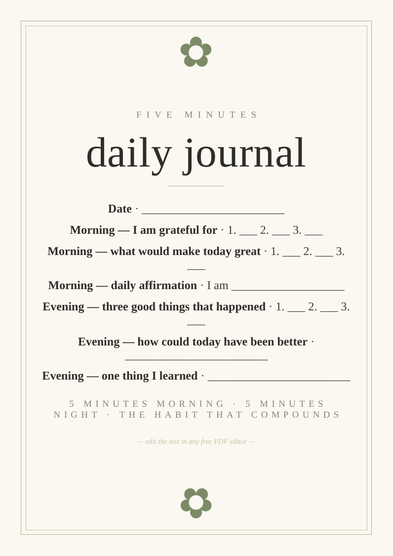 Five minute journal daily page