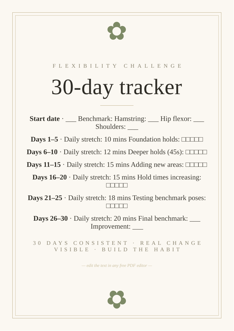 30-day flexibility challenge tracker