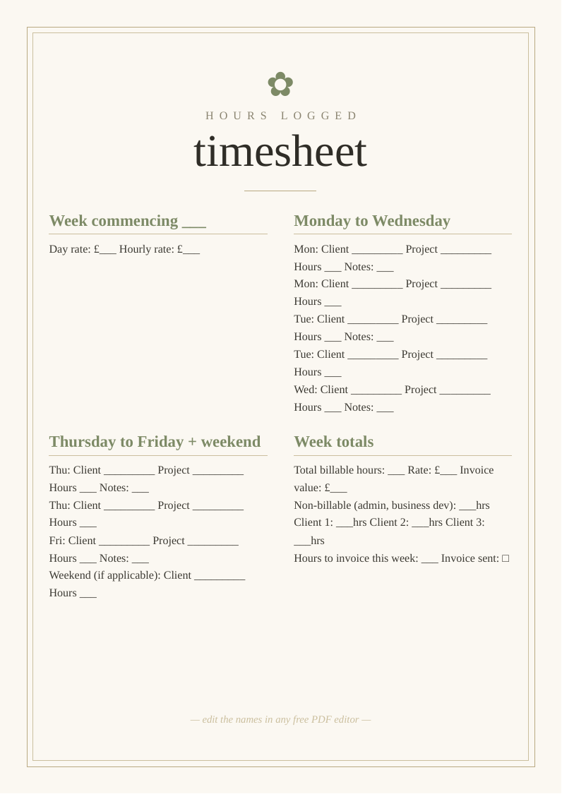 Freelance timesheet