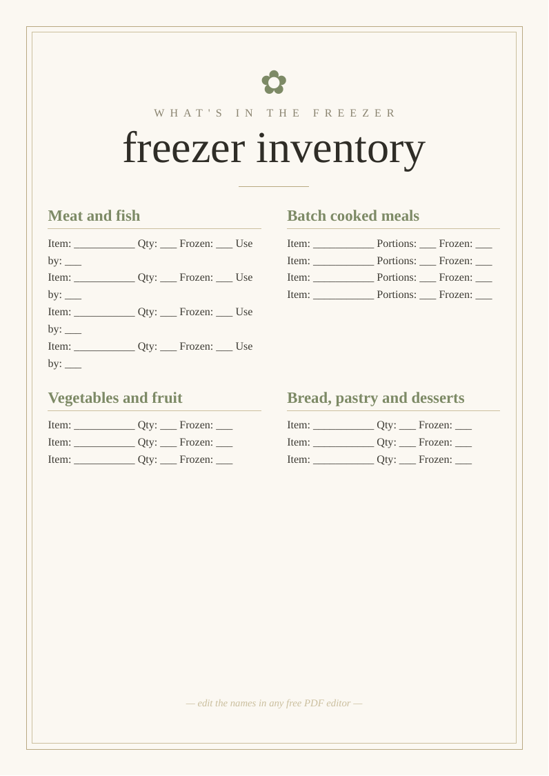 Freezer inventory