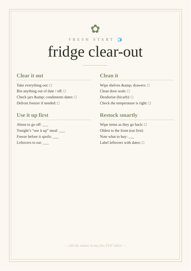 Fridge & freezer clear-out list