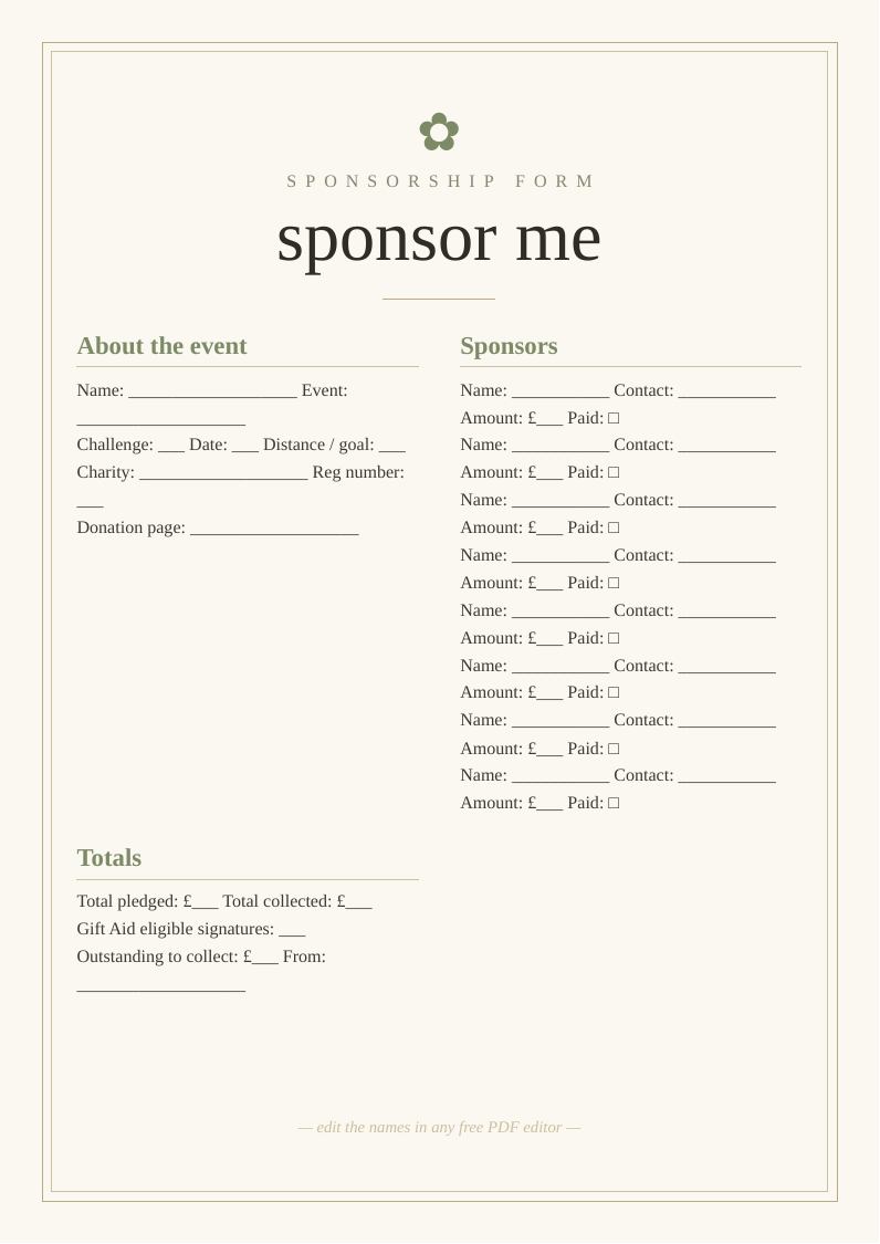 Fundraising and sponsorship form