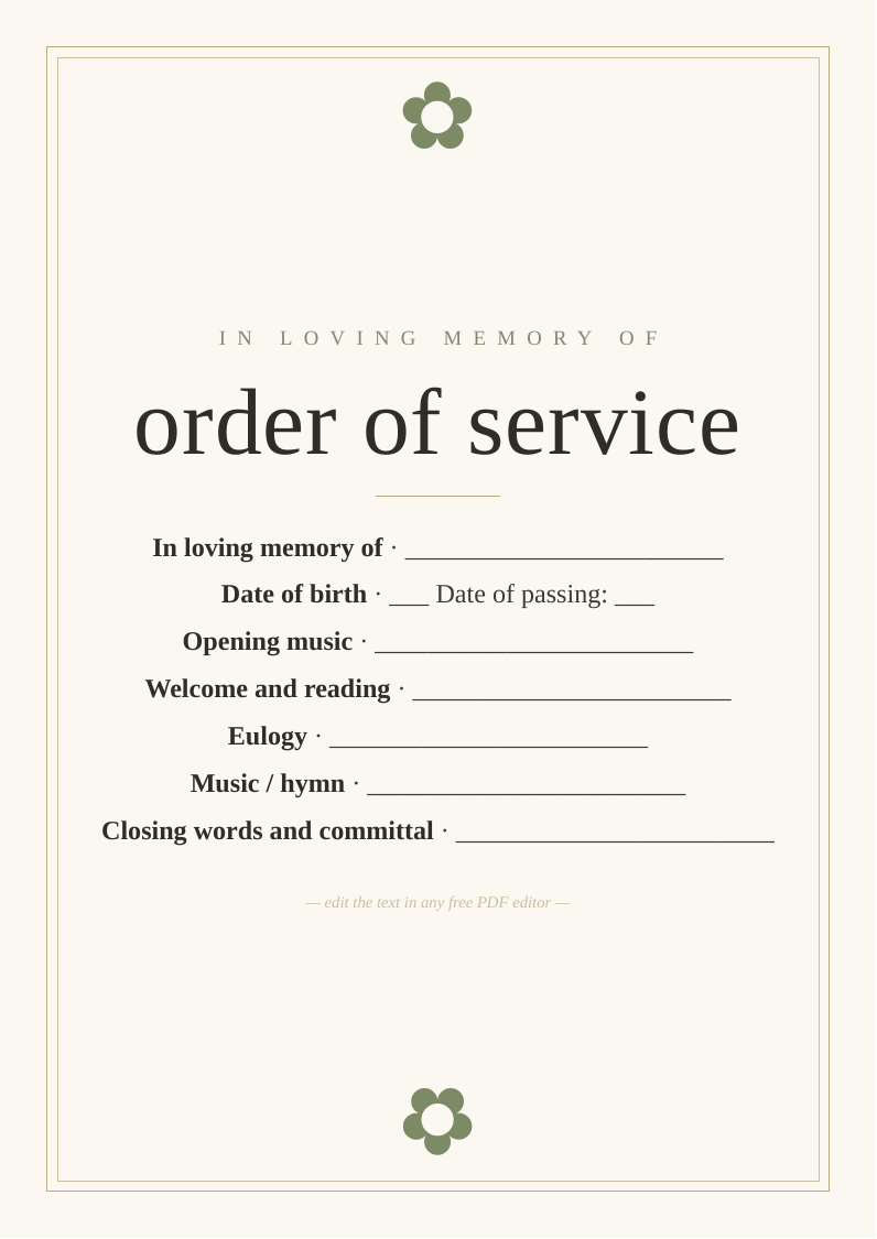Funeral order of service sign