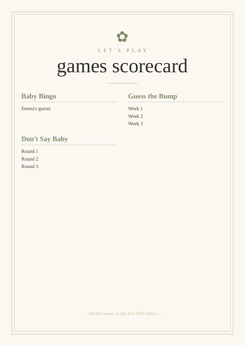 Games sheet