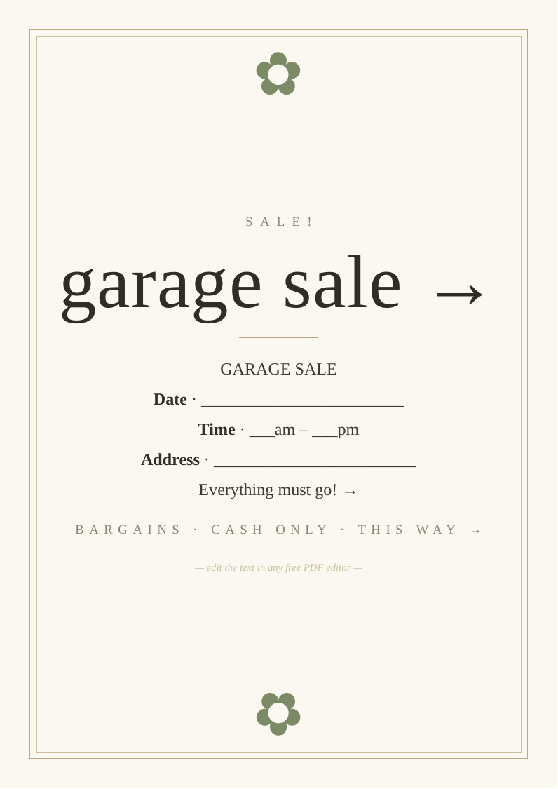 Garage sale and car boot sign