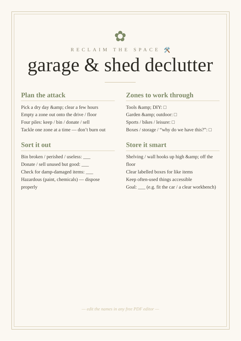Garage & shed declutter plan