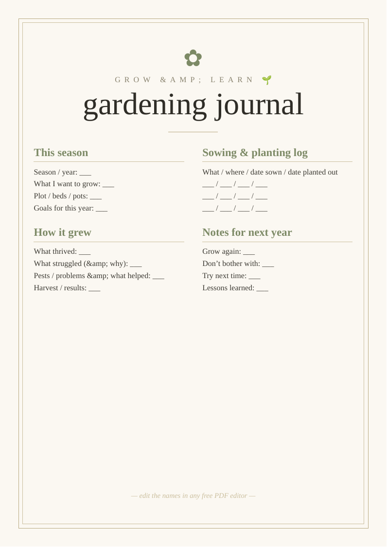 Gardening journal