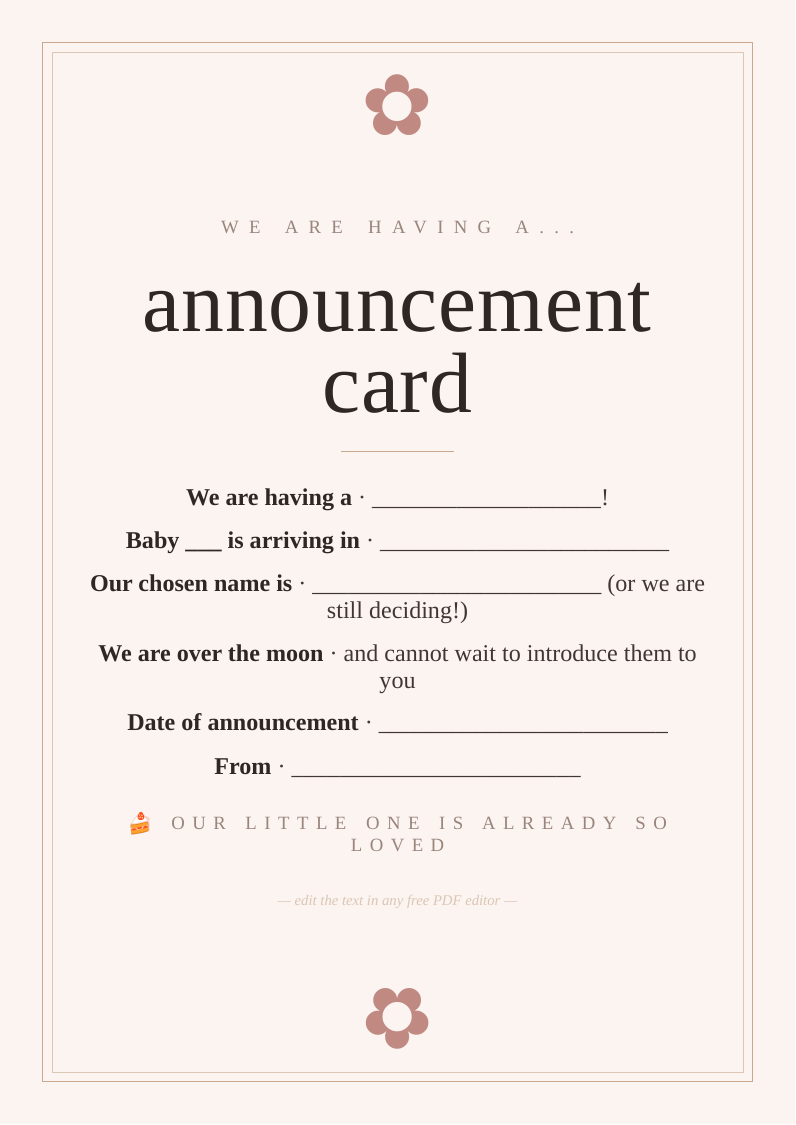 Gender reveal announcement card