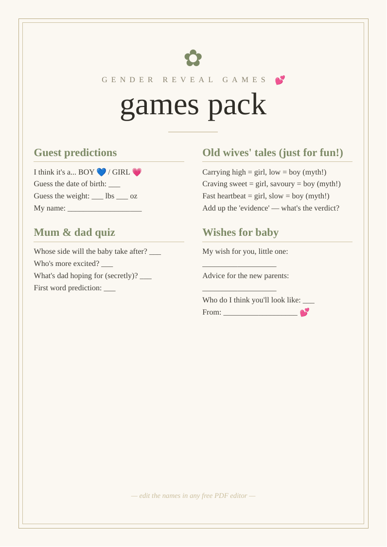 Gender reveal party games