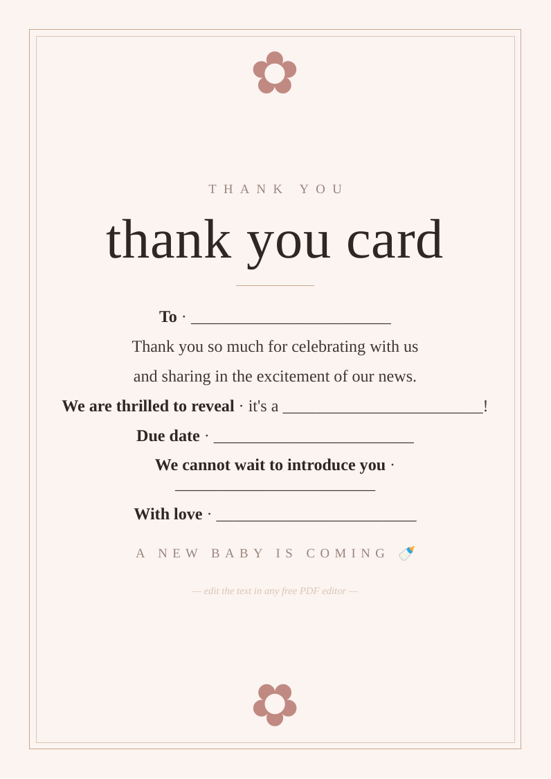Gender reveal thank you card
