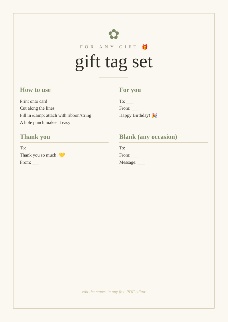 Printable gift tag set