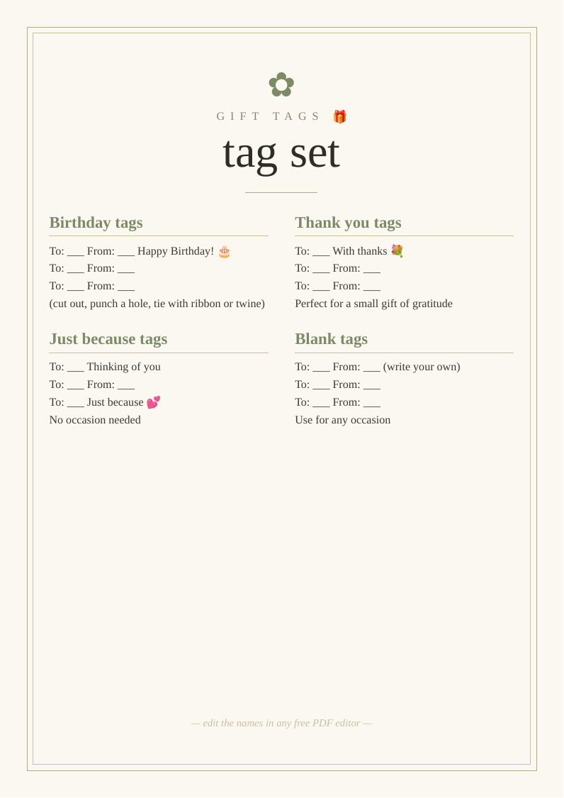 Everyday gift tags set
