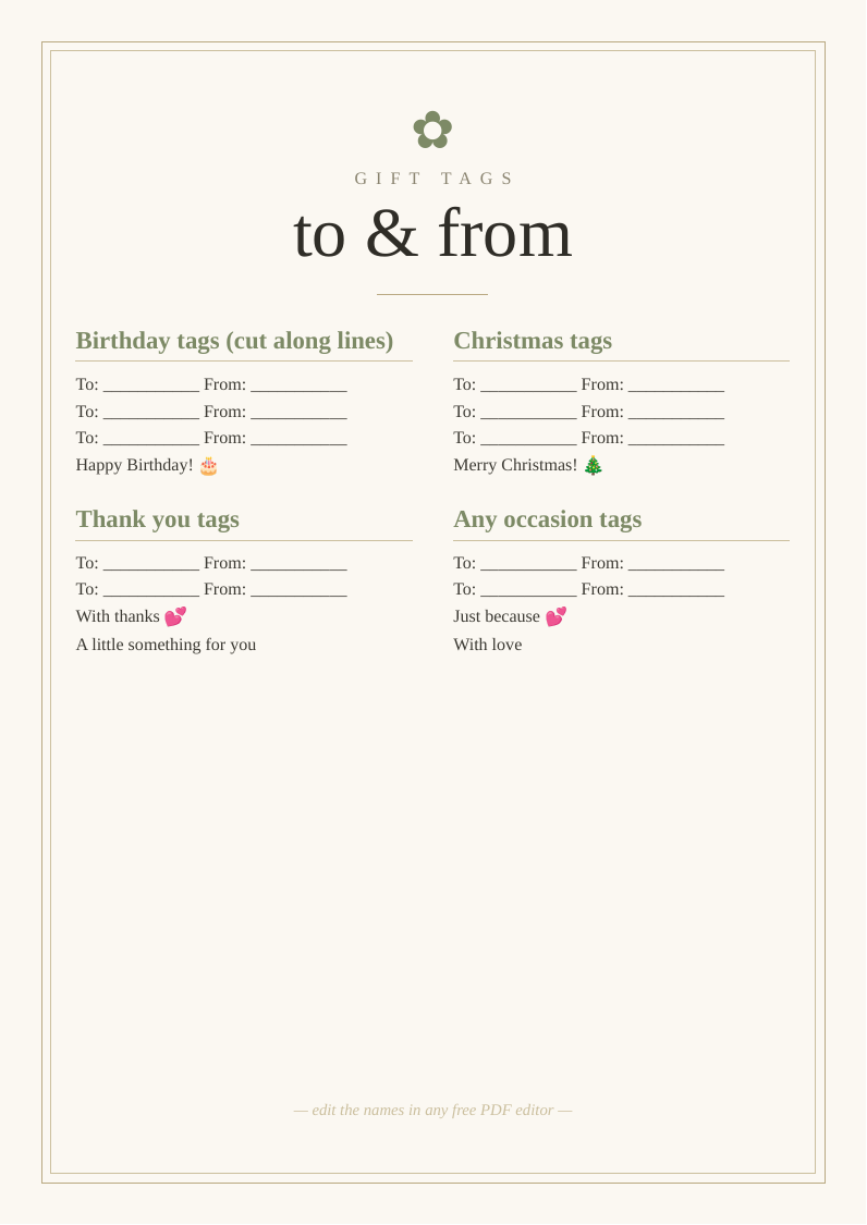 Printable gift tags set