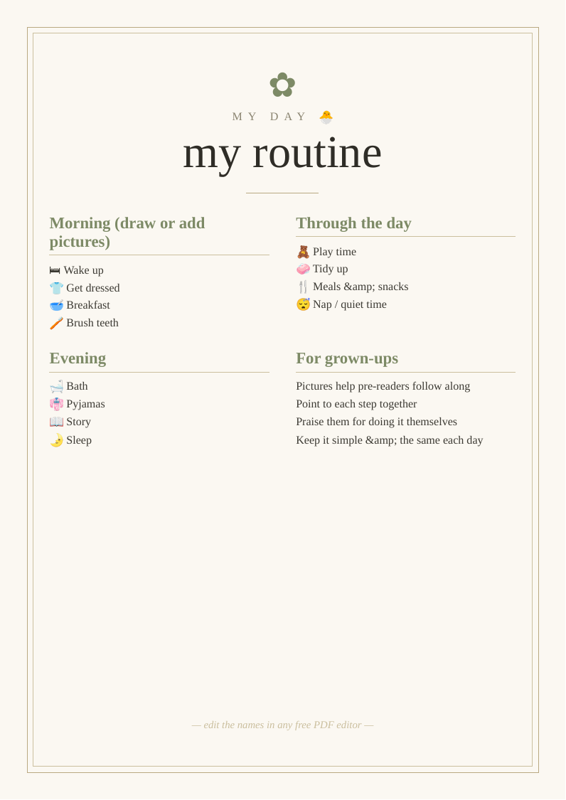 Toddler picture routine chart