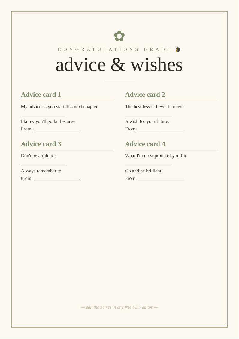 Graduation advice and wishes cards