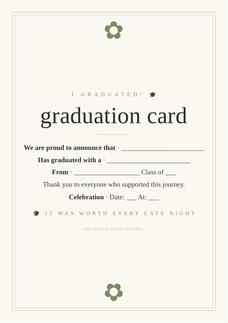 Graduation announcement card