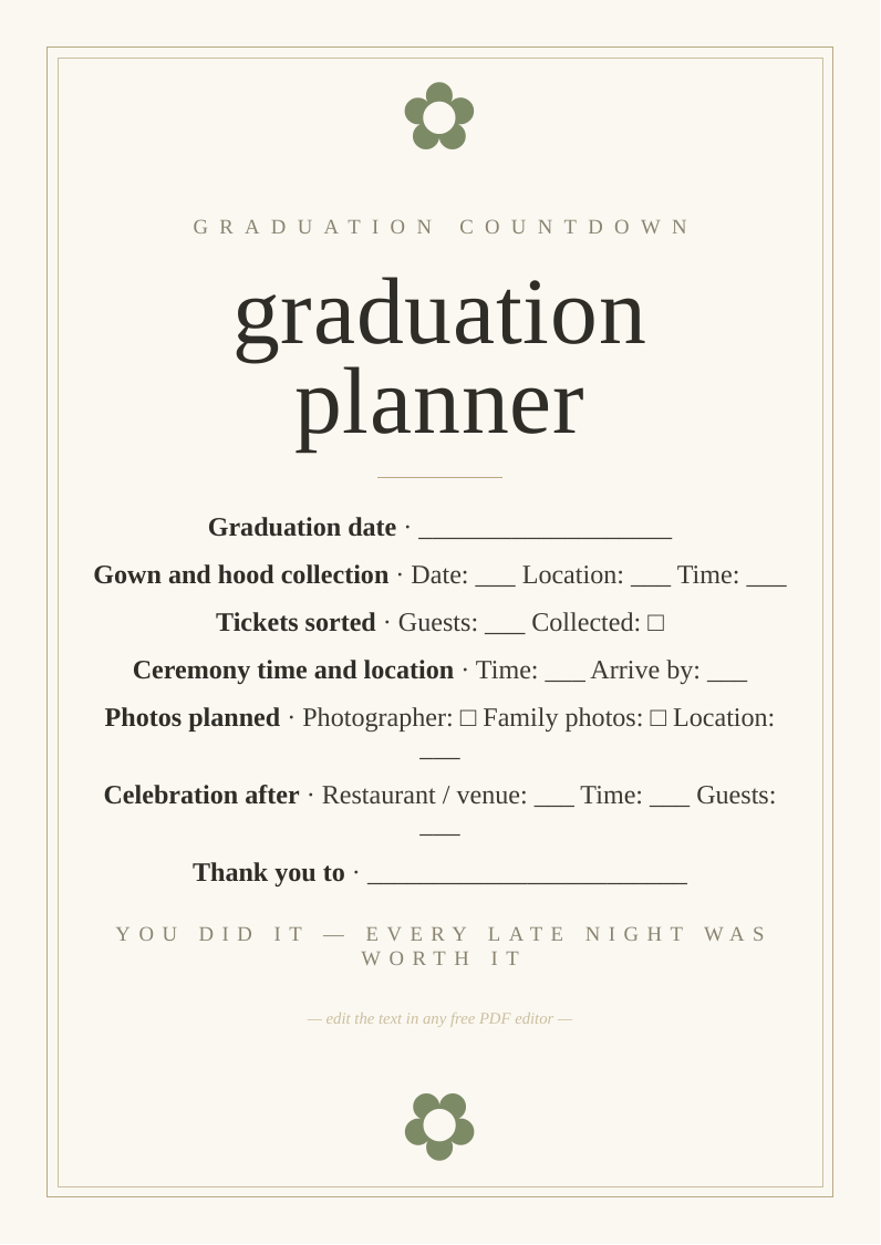 Graduation countdown planner