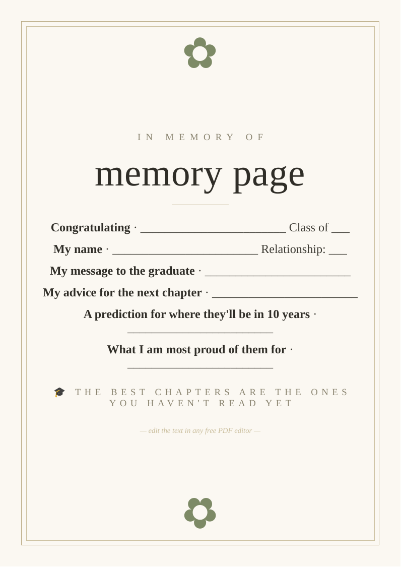 Graduation memory book page