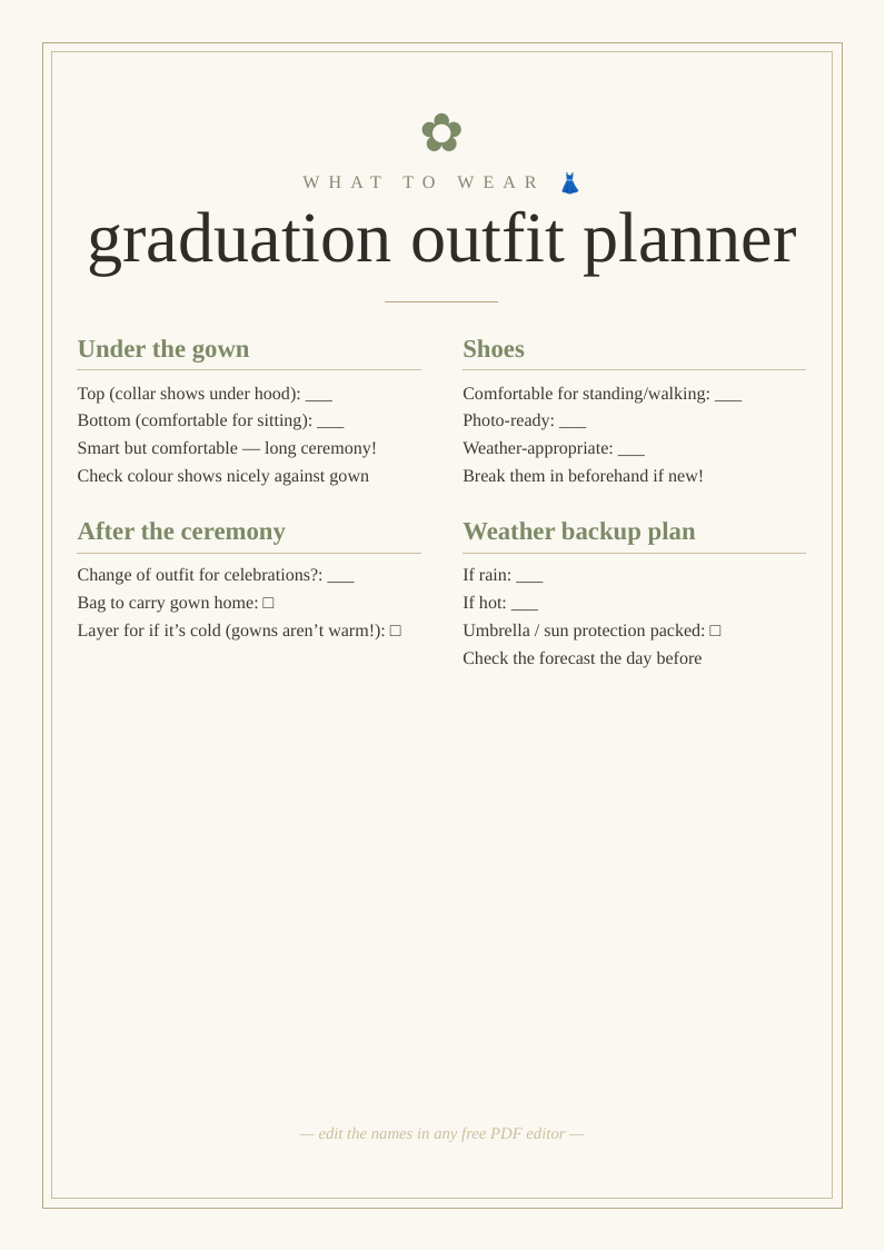 Graduation outfit planner