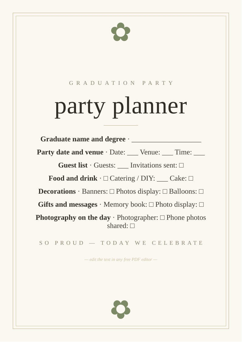 Graduation party planning checklist