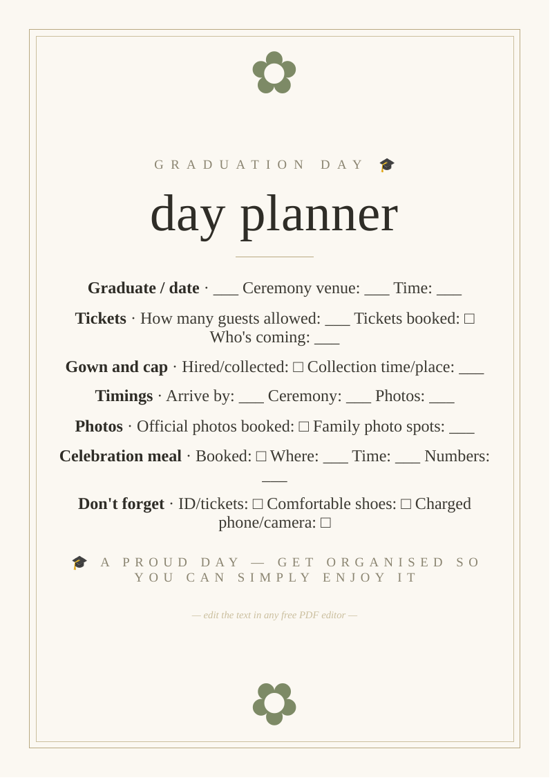 Graduation day planner
