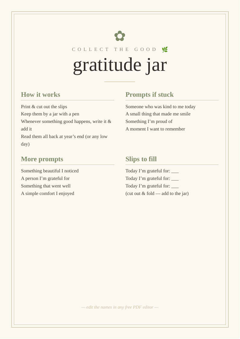 Gratitude jar prompts & slips