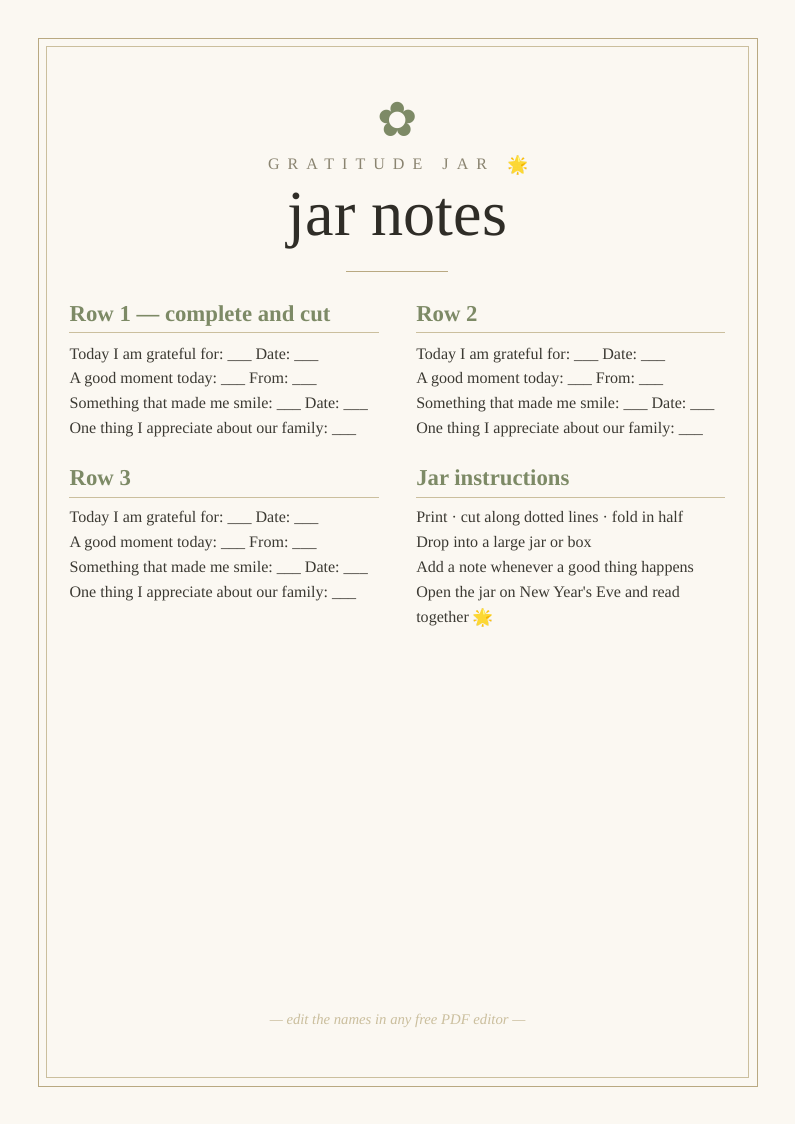 Gratitude jar notes printable