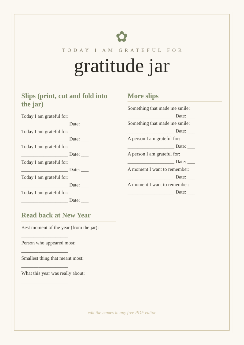 Gratitude jar slips