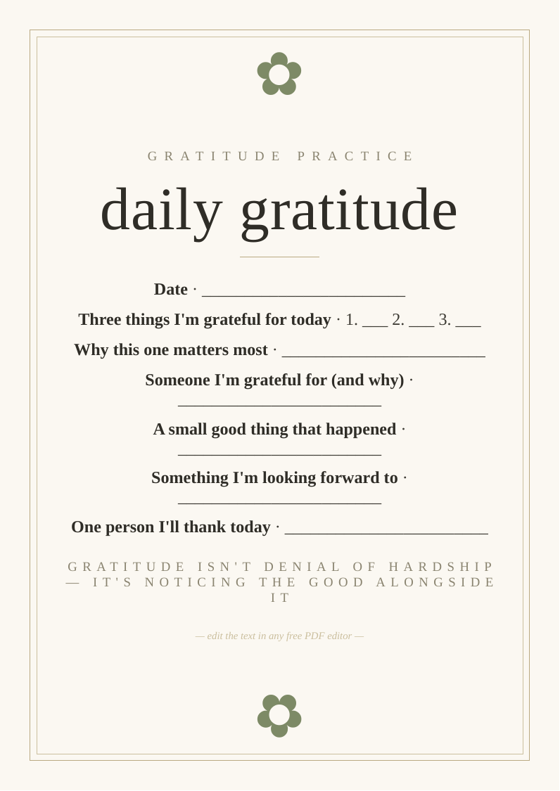 Daily gratitude practice page