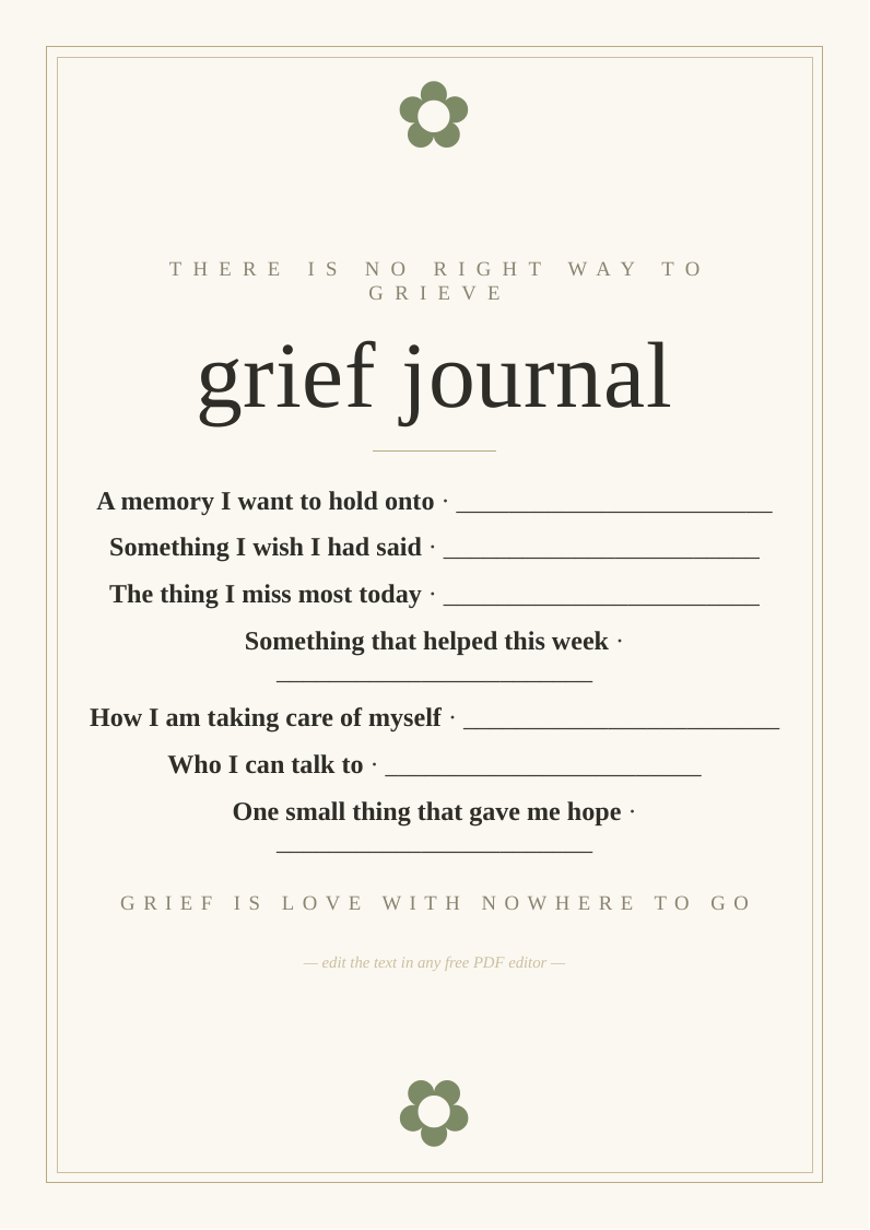 Grief journal reflection page