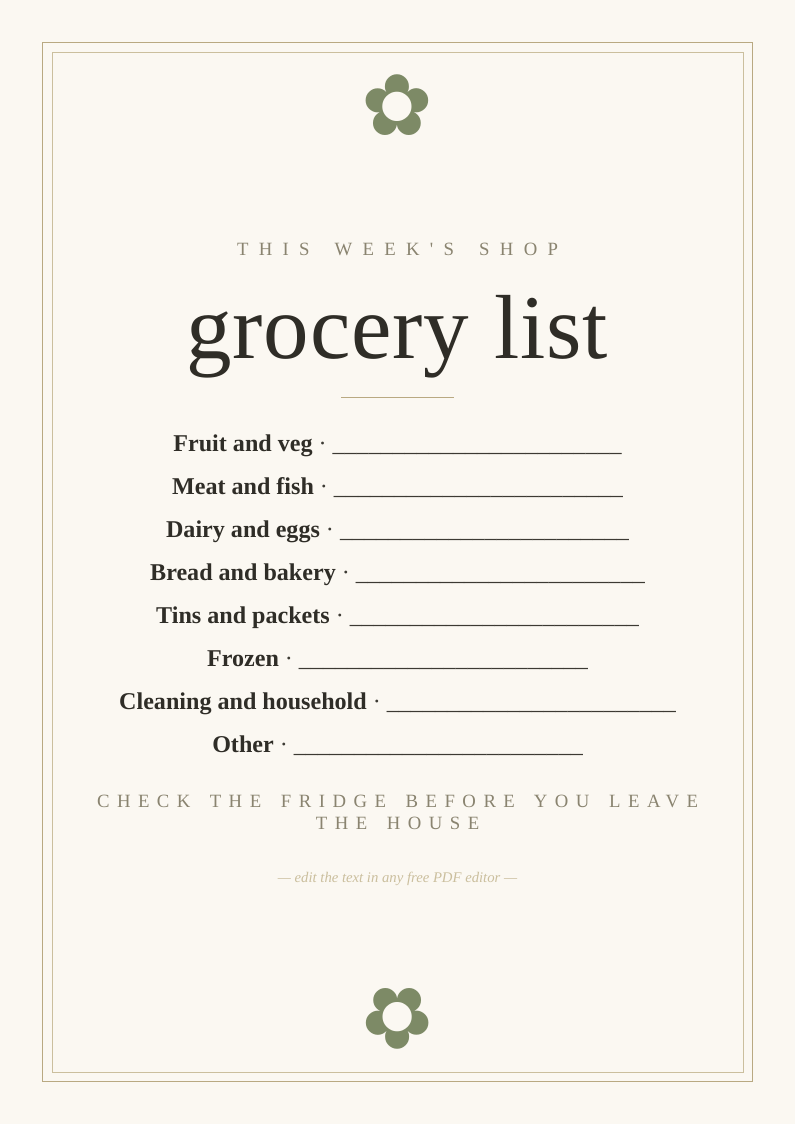 Grocery shopping list