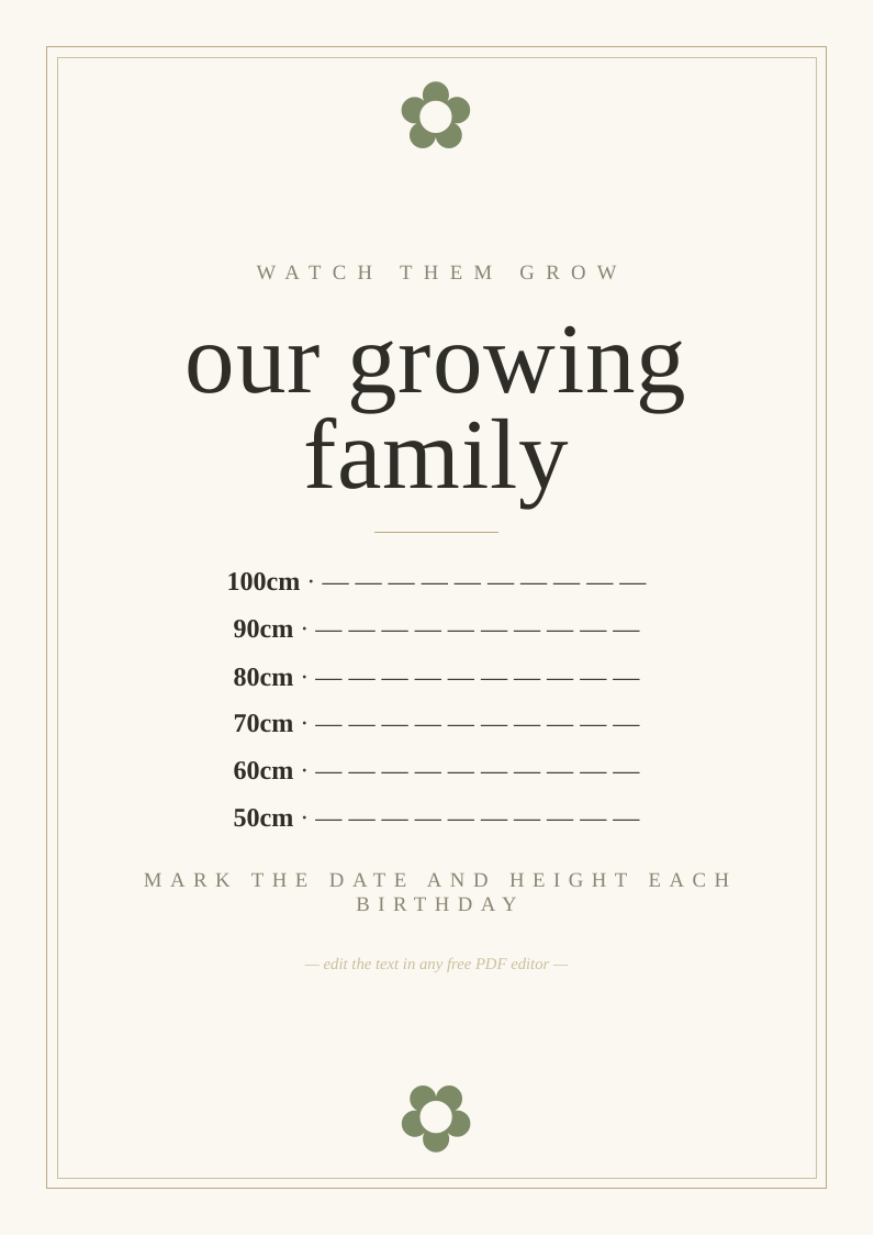 Children growth chart printable wall art