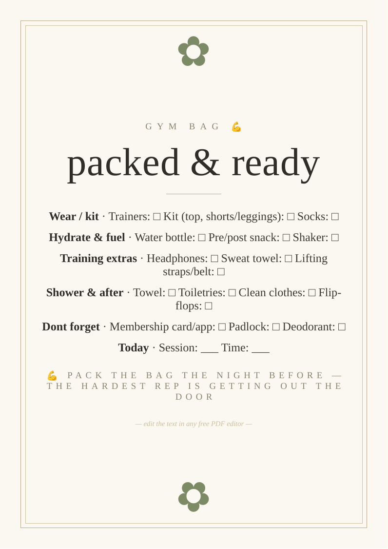 Gym bag checklist
