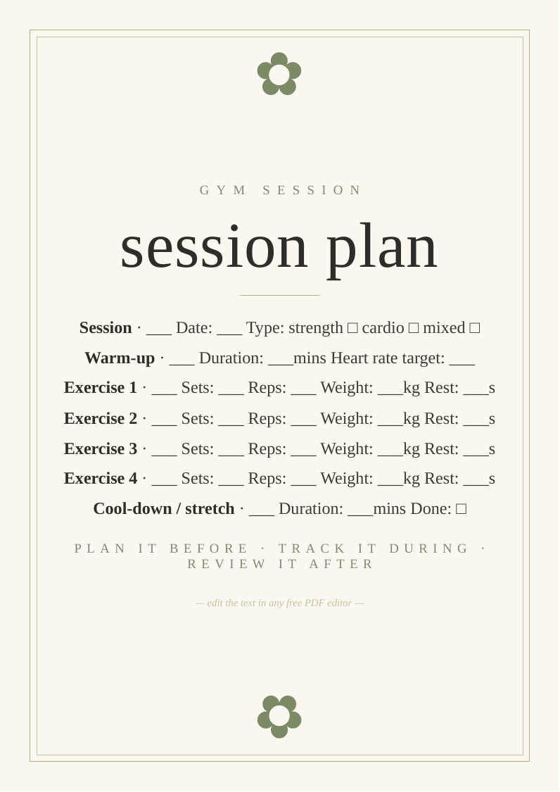 Gym session plan template