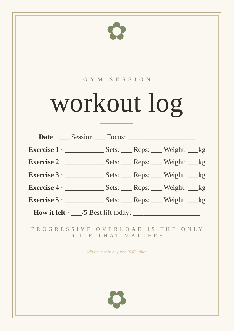 Gym workout session log