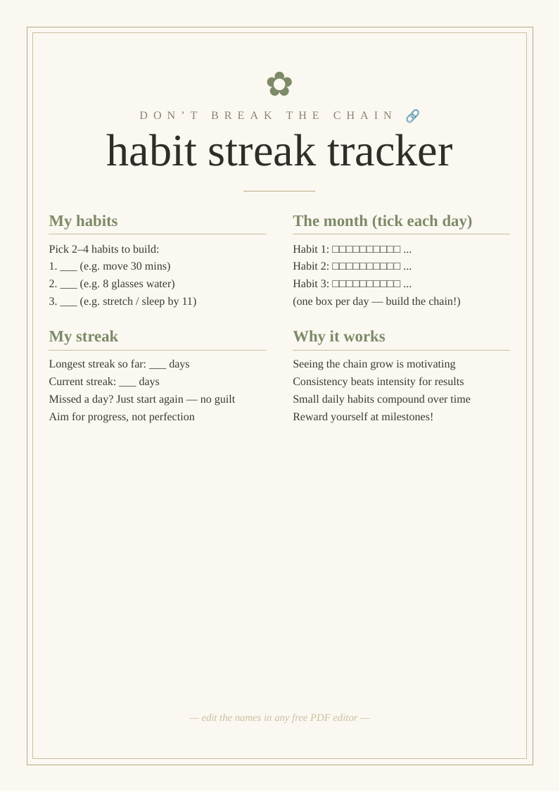 Fitness habit streak tracker