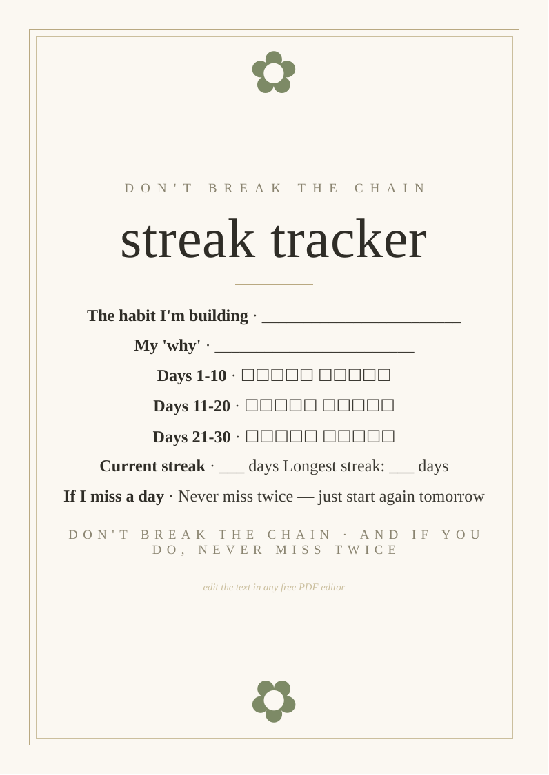 Fitness habit streak tracker