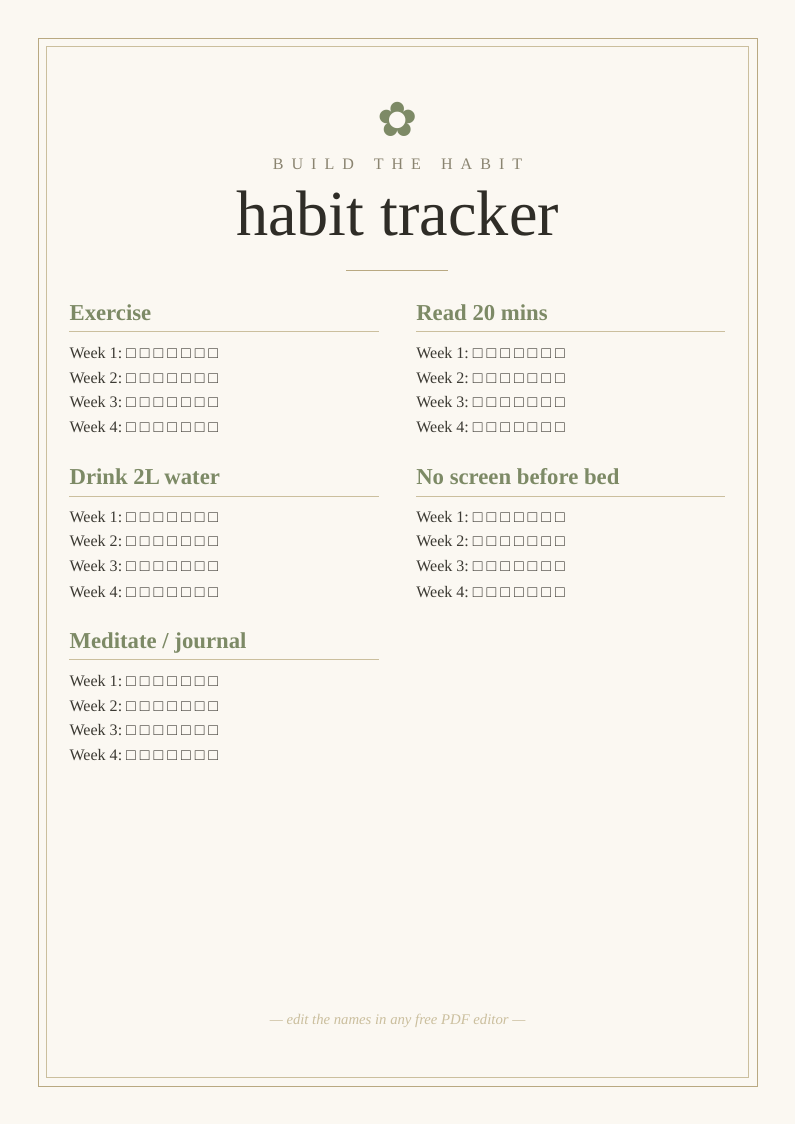 Monthly habit tracker