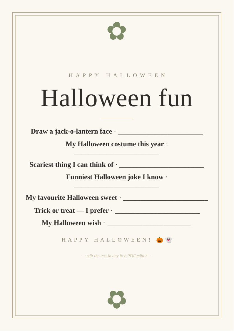 Halloween activity sheet for children