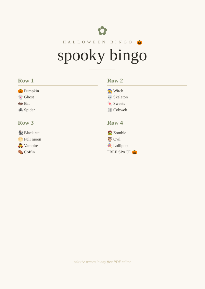 Halloween party bingo game