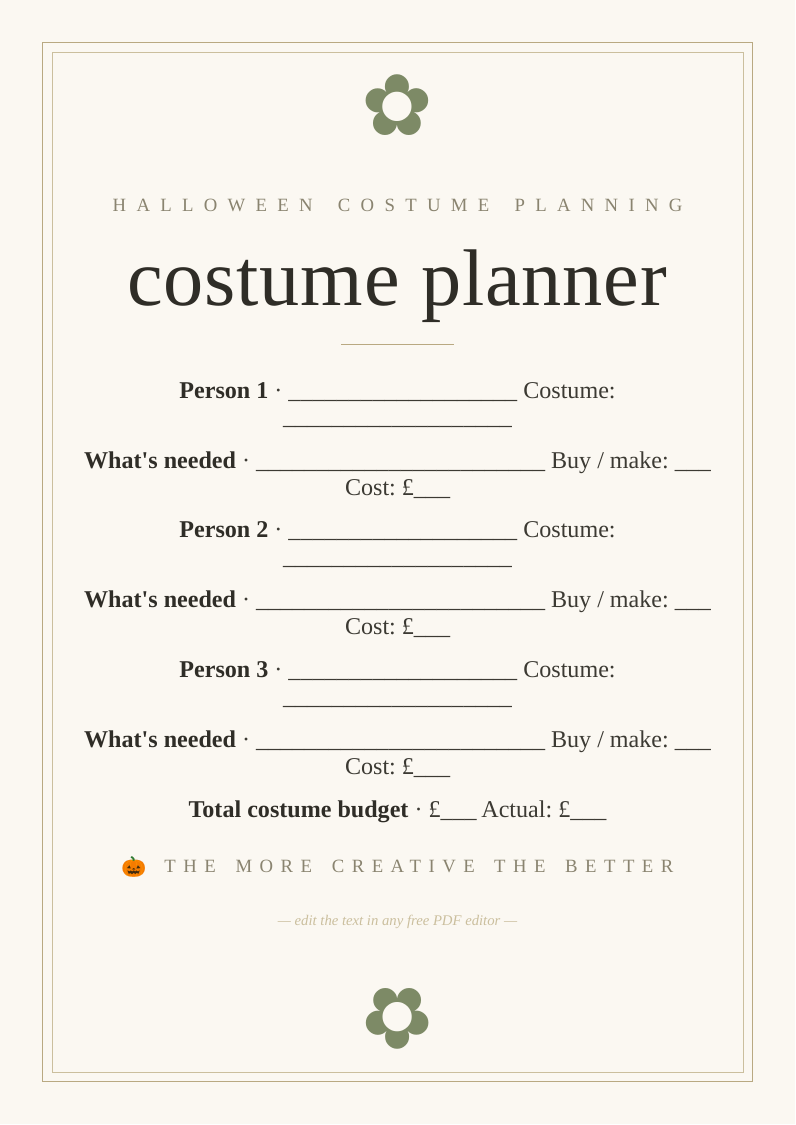 Halloween costume planner