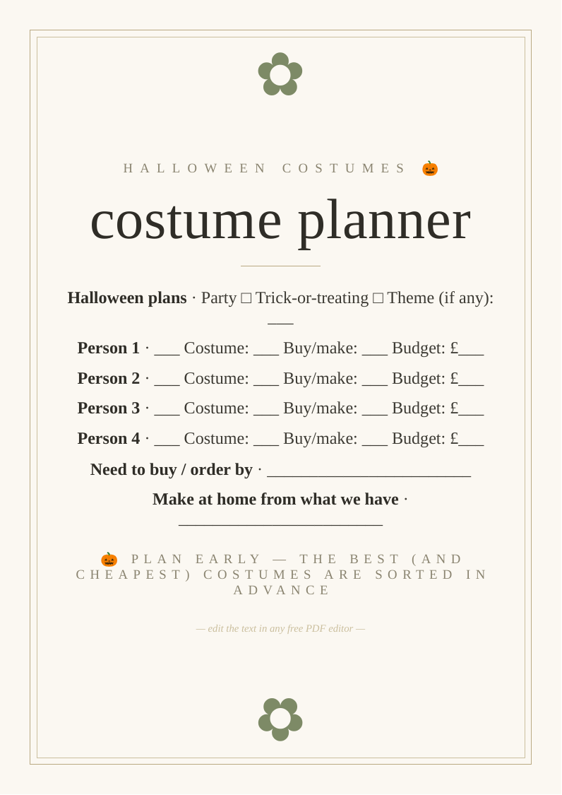 Family Halloween costume planner
