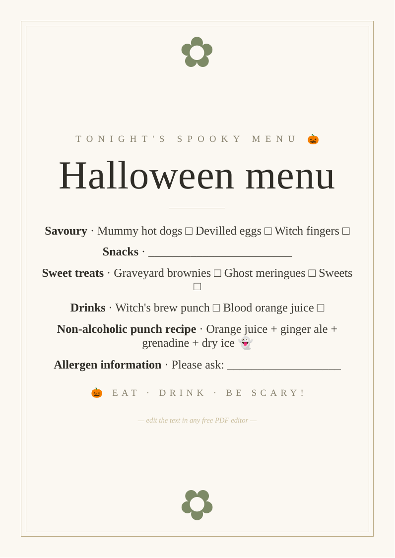 Halloween party food menu