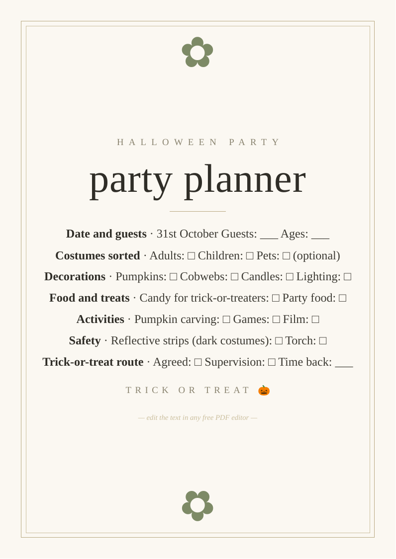 Halloween party planning checklist