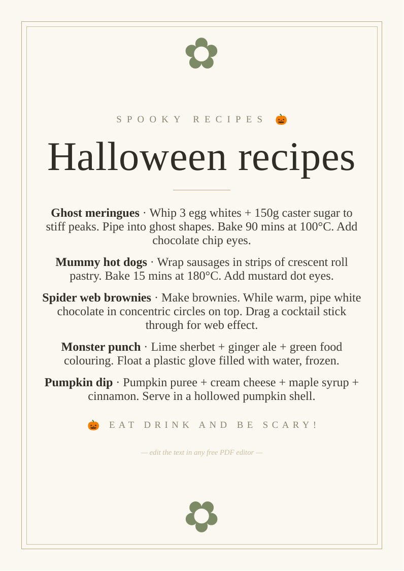 Halloween recipe cards